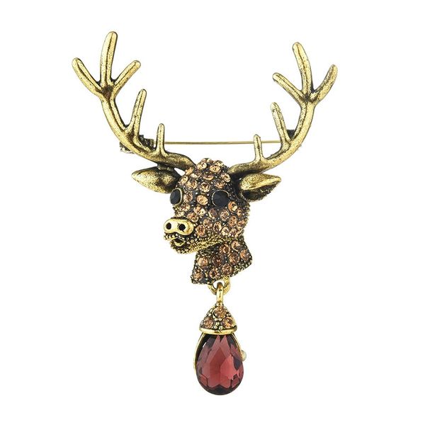 

european and american vintage brooch animal elements clothing pins daily wild versatile diamond sika deer brooch manufacturers wholesale, Gray
