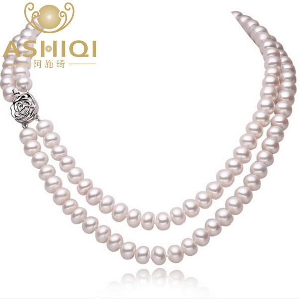 

ashiqi real natural freshwater pearl necklaces for women with clasp 2 rows pearls jewelry mother's gift, Silver