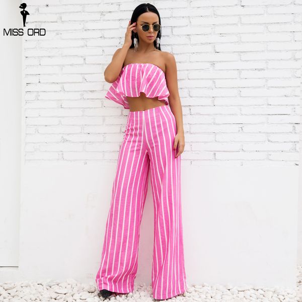 

missord 2018 spring and summer women two pcs set striped overalls female romper elegant jumpsuit ft8829-1, Black;white