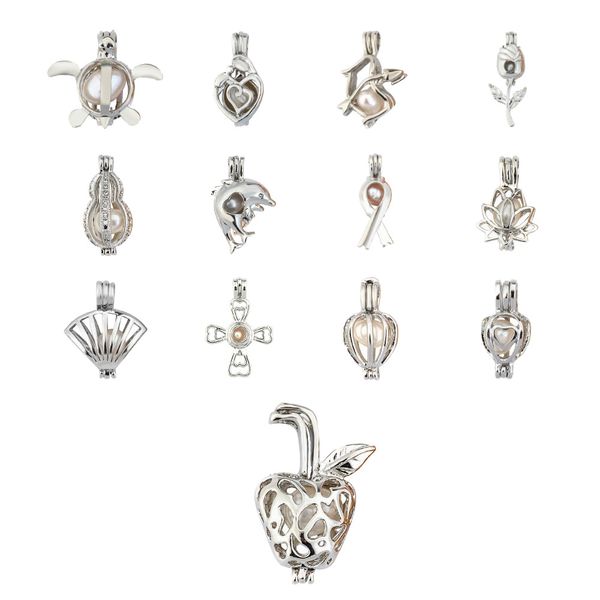 

62 style white gold plated pearl bead cage locket pendants for jewelry making essential oil scent diffuser locket pendants g673s, Silver