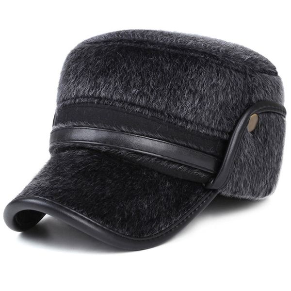 

ht1877 warm elder man caps faux fur hats for winter baseball caps thick casual dad hats with earflap solid baseball for men, Blue;gray