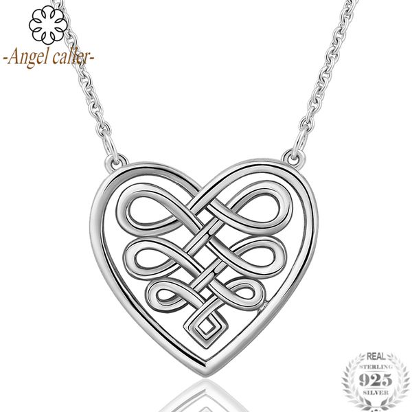 

angel caller 925 sterling silver heart pendant necklaces celtics love knot fine jewelry for women girls gift statement necklace