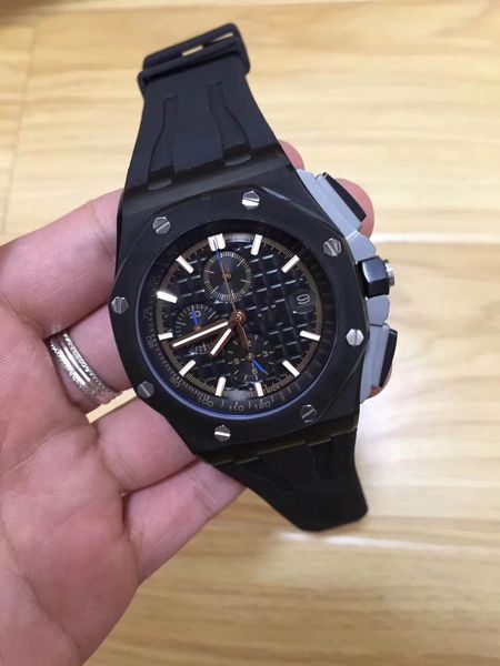 

new listed mens watch oak black dial vk quartz movement chronograph for black rubber strap men watches, Slivery;brown