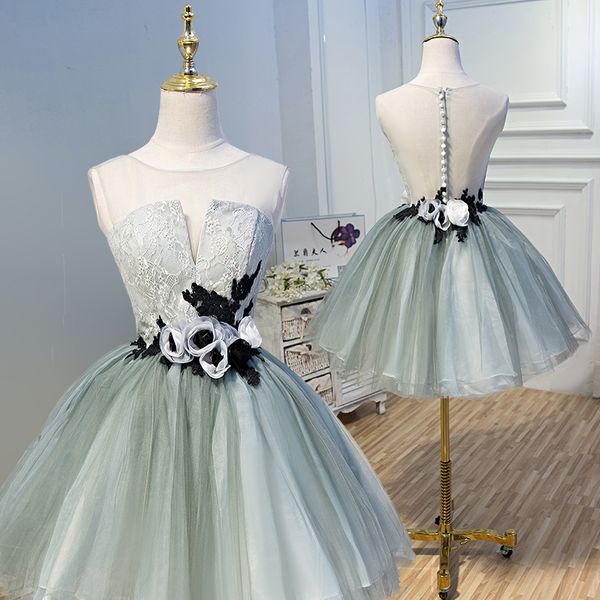 Fairy Ball Pown Clockmaid Платья Платья Pliats Tulle с аппликацией молния с кнопками Назад Длина на коленях Свадебные гостевые платья