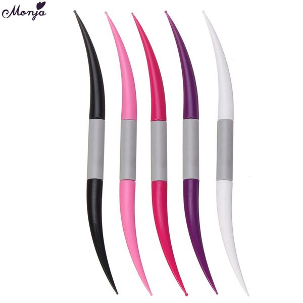 

monja 5pcs dual end curve nail art flower design painting drawing liner brushes rhinestone gem beads dotting pen manicure tools, Silver