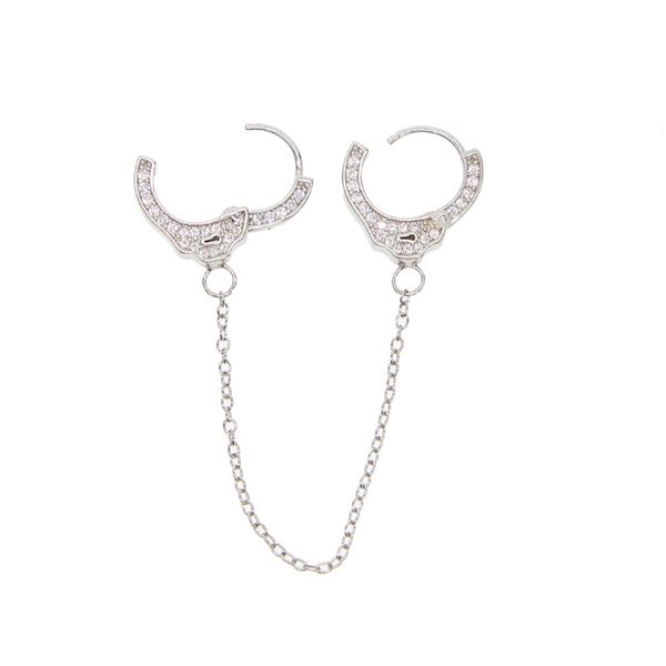 

100 925 sterling silver handcuff earring 1 piece unique design long chain clip on hoop european women multi piercing earring, Golden;silver