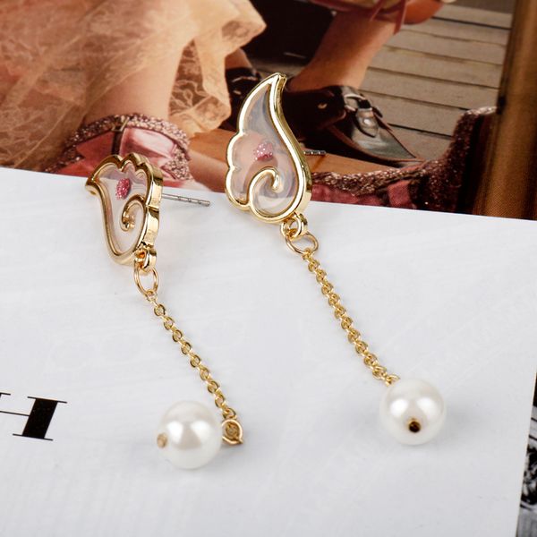 

dongsheng fashion lady sailor moon angel wings crystal artificial pearl pendant earrings for women wedding jewelry -15, Silver