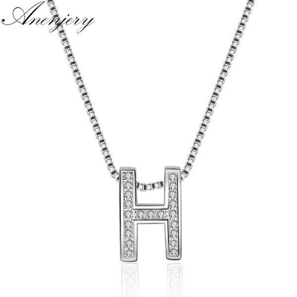 

anenjery 925 sterling silver necklace mosaic cz zirconia letter h shape pendant necklace for women gift chain choker s-n174