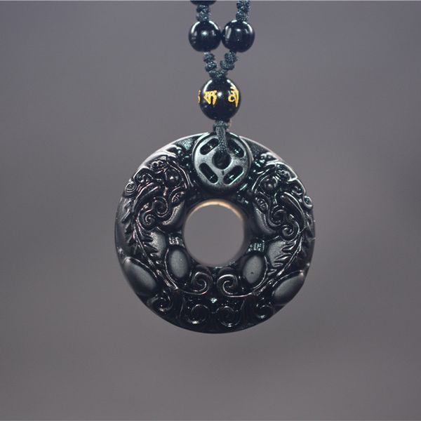 

drop shipping obsidian carving circle pixiu amulet pendant necklace jade pendant fine jewelry, Silver