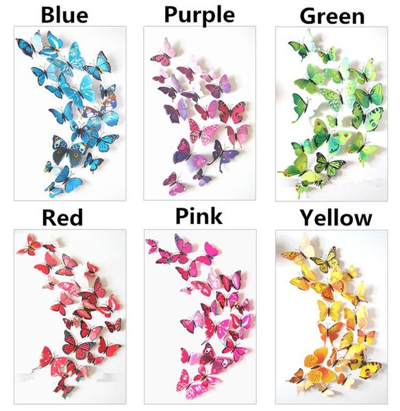 

3D Butterfly wall stickers home decor Sticker on the Art Wall decal Mural for vintage Home appliances kids rooms 12pcs/bag
