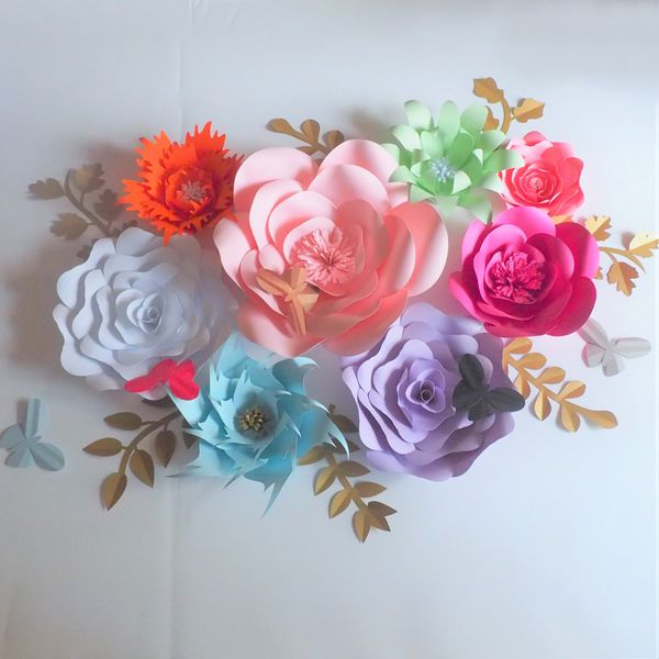 

Artificial Giant Paper Flowers Backdrop 8PCS+Leaves 7PCS+Butterflies 5PCS For Wedding & Event Decor Baby Nursery Shower Decorations Home