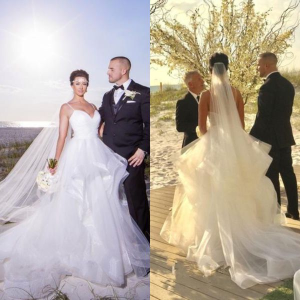 

new 2020 sweet a line spaghetti wedding dresses bohemian backless bridal gowns court train puffy tiers skirt country wedding dress, White