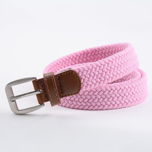 

women 3.3cm width golf rubber polyester stretch woven high elastic women belt with heavy buckle, Black;brown