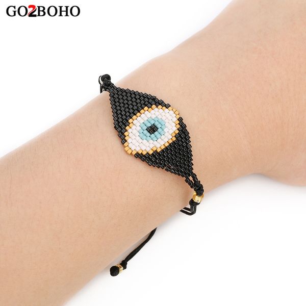 

go2boho dropshipping big evil eye bracelet black miyuki seed beads bracelets handmade woven jewelry women men her gift new, Golden;silver