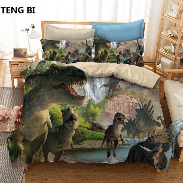 

new fashion creative style home textile digital printing dinosaur pattern bedding set europe and america size 3 pcs bedding
