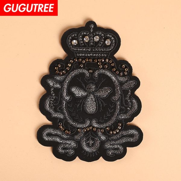 

gugutree beaded badge patches,crystals diamonds sequined applique patch for coat,t-shirt,hat,bags,sweater,backpack bdp-82, Black