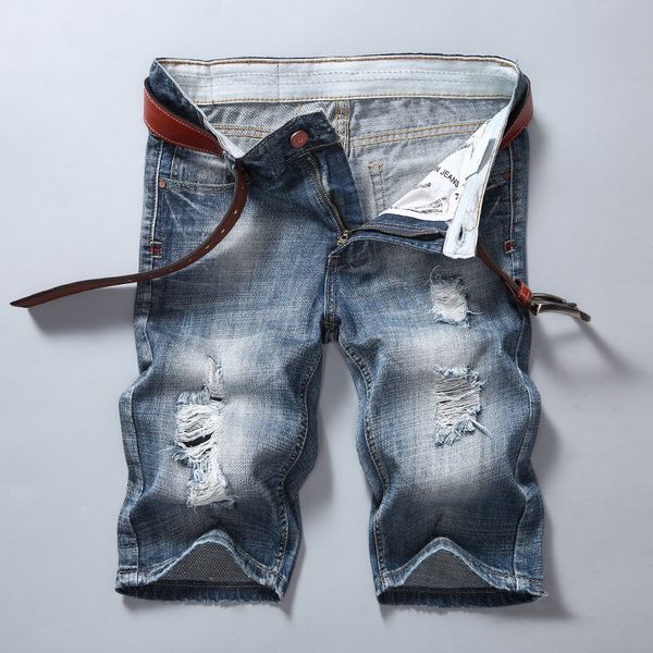 

denim short straight pants men jeans trousers homme ripped jeans men, Blue
