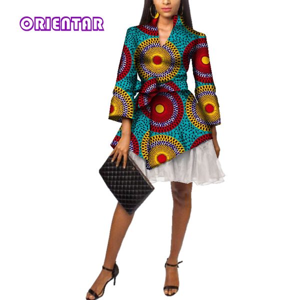 

fashion african dresses women african wax print bazin riche long sleeve office short dress with yarn traditional clothing wy3525, Red