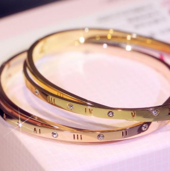 

women's fashion accessory gold plated stainless steel bracelet with a simple double diamond zircon titanium bracelet, Black