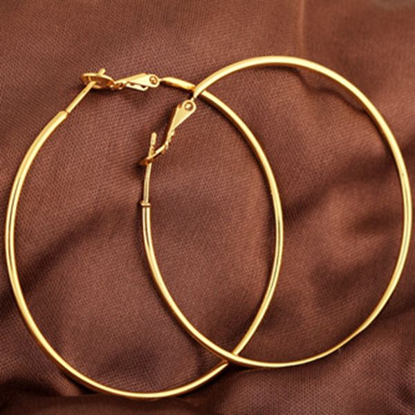 Orecchini grandi riempiti in oro 18 carati stile sexy a cerchio sottile Nuovi orecchini a cerchio grandi rotondi alla moda da donna 50mm * 2mm