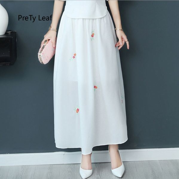 

2018 summer new embroidered high waist chiffon skirt, Black
