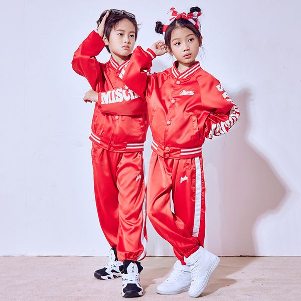 Hip Hop Dance Costume Kids Boys Red Long Sleeve Jazz Costumes