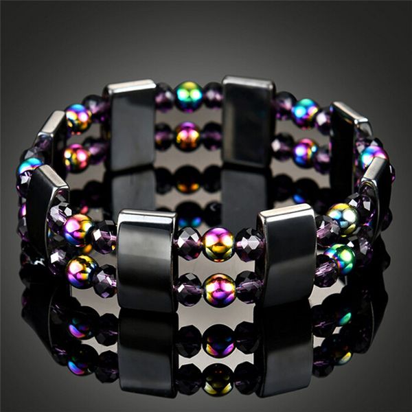 

black cool magnetite multi-colors crystal healing bangle magnetic hematite health care bracelet for women men, Golden;silver