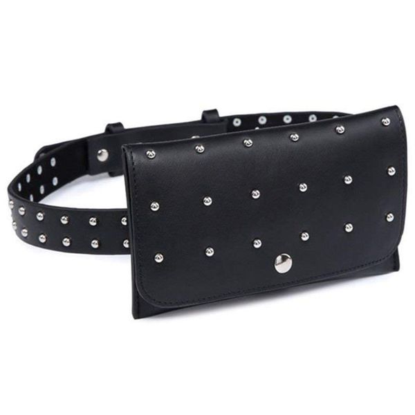 

new ale casual fashion black leather stylish rivets fanny waist belt bag pack purse for women girls, Red;black