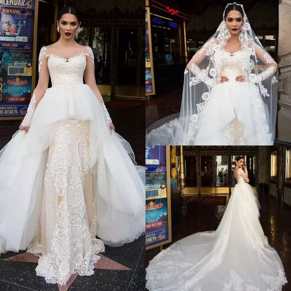 2019 Long Sleeve Mermaid Wedding Dress With Skirt Tiered Illusion