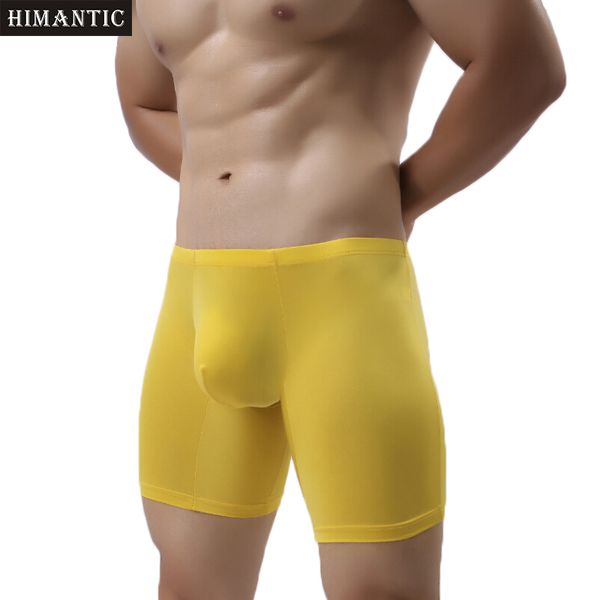 Long boxers underwear homens aptidão gelo seda calças curtas bodysuit u design convexo shorts mens casual sportswear boxer cueca S1017