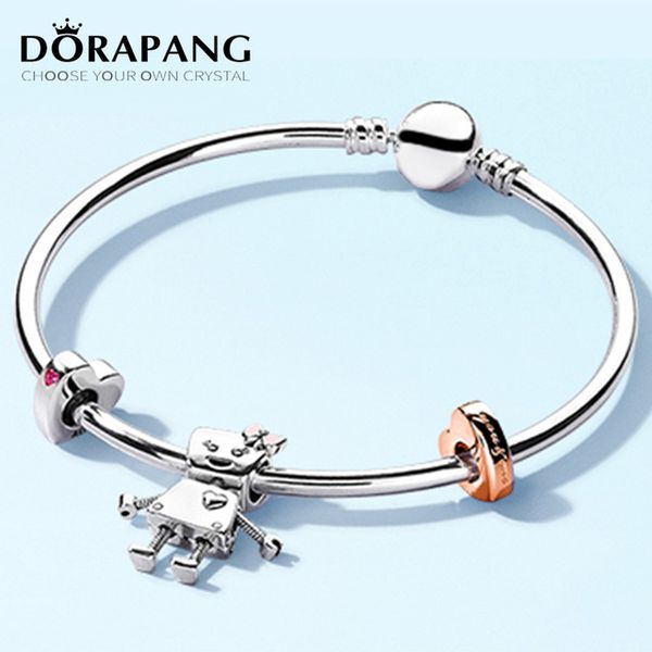 DORAPANG 100% 925 Sterling Silver Brand New Bracciale Rosa Bella E Amici Braccialetto di Famiglia Set Adatto Per Il Regalo Robot FAI DA TE