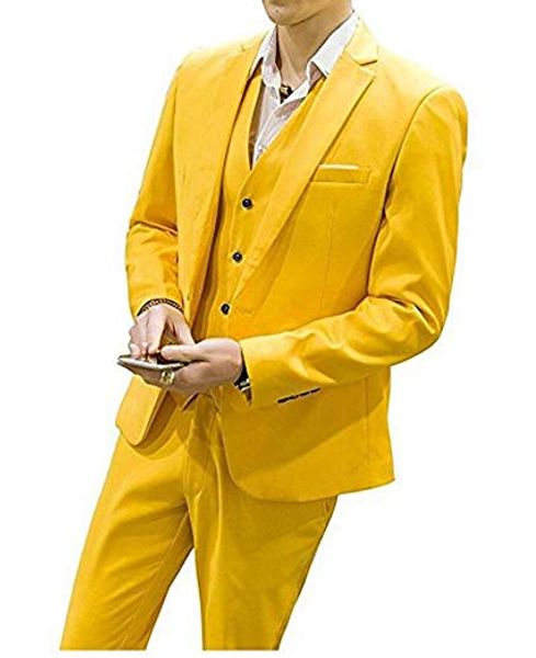 

yellow 3 piece suit men's suit young groom ball wedding tuxedo business is being renovated comfortable high quality, White;black