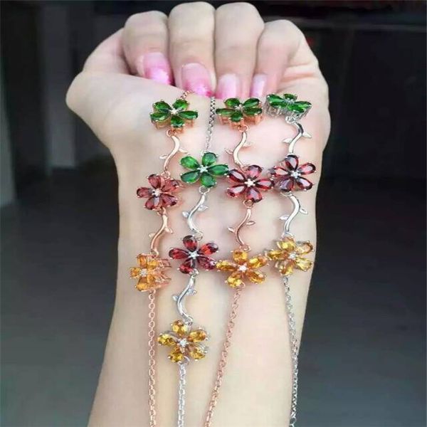 

fine jewelry s925 silver inlay natural color gem diophane yellow crystal multi-color bracelet crystal female style jew, Golden;silver