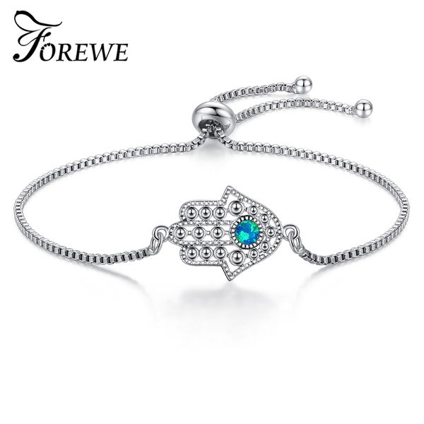 

blue opal fatima hamsa hand silver charm bracelets bangles austrian crystal cubic zircon beads bracelets for women lady jewelry, Black