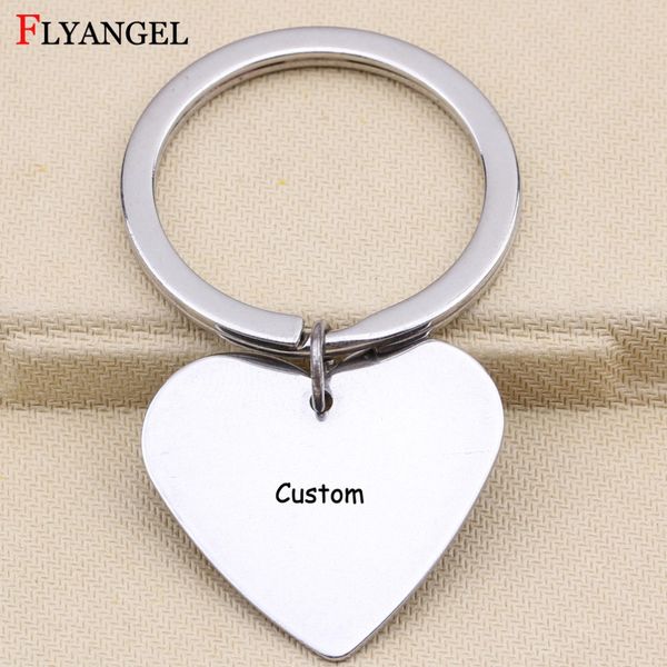 

28*28mm heart shape customized keychain for couples lovers gift engraved name letter stainless steek car bag keyring jewelry, Silver