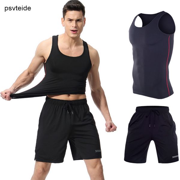 

2 piece set men compression suit sets quick dry two-pieces wear tracksuit mens suit set men sport fitness tee sweatsuit man, White;black