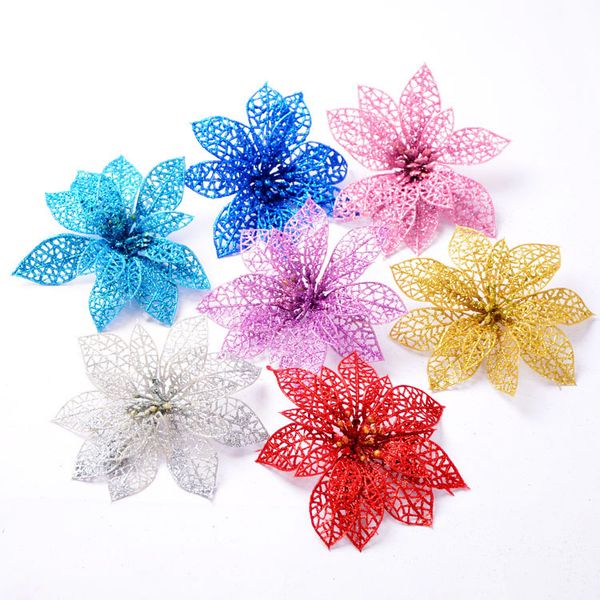 

10 см пластиковые флэш-порошок рождественский цветок глава искусственные рождественские цветы для елки украшения партии