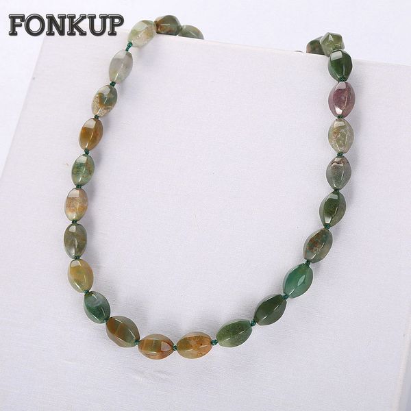 

forkup epidote beads chain ethnic women necklaces female engagement jewellery geometric rolo chain handmade beaded accessories, Silver