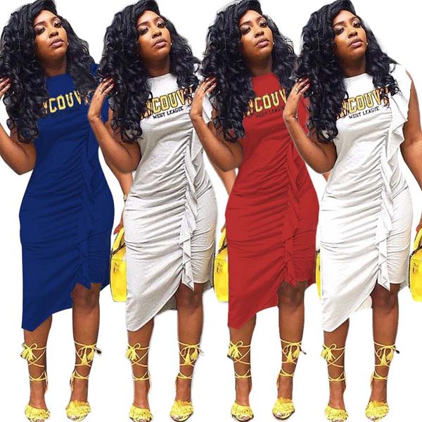 

S-3XL Plus Size Women Casual Summer Sleeveless Letter Print Bodycon Bandage Dress Ladies Asymmetrical Irregular Dresses