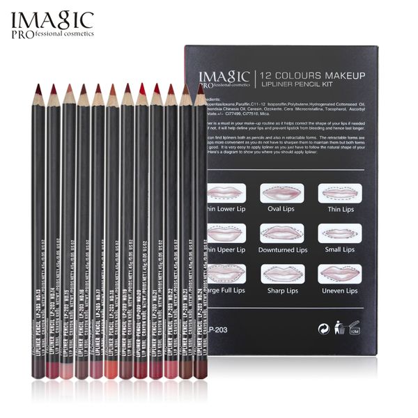 IMAGIC 12pcs Hot Moda Com duração de umidade Lipliner Waterproof Lip Liner vara Pencil 12 colorpencil apontador Lip Pencils