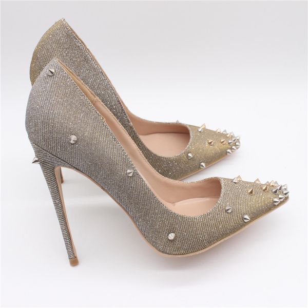 

women lady woman 2019ss glitter spikes rivets poined toes wedding heels stiletto bottom high heels shoes pumps red 12cm 10cm, Black