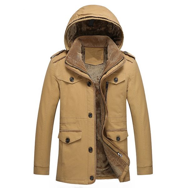 

express sale amazon men's casual hooded jacket, cotton jacket, men's mid length windbreaker, pure cotton washcoat, Tan;black