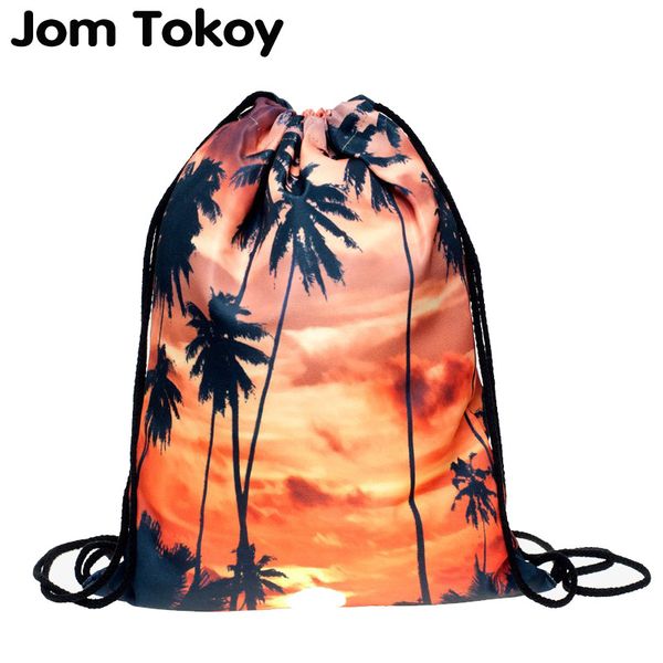 

2018 fashion escolar backpack 3d printing bags softback man women feminina sunset palm drawstring bag mens backpacks