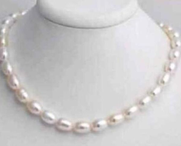 

new 1026+++7-8mm white freshwater pearl rice necklace 17.5", Silver