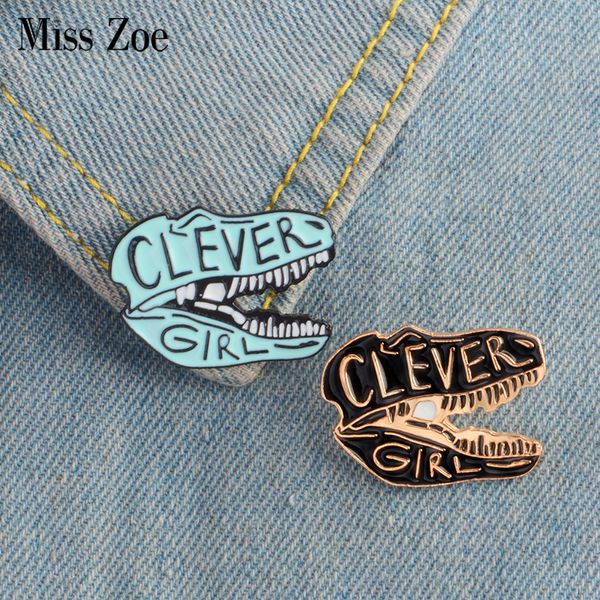 Miss Zoe Jurassic Dinosaur Emaille Pins Dinosaurus Hoofd Broches Gift Voor Kinderen Vriend Dier Badge Button Revers Sieraden Kleding Jeans ca