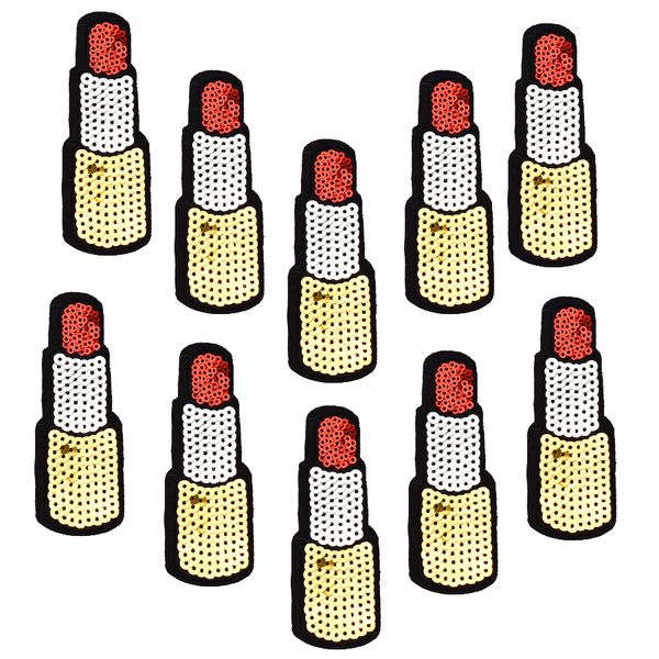 

diy patches on clothing iron embroidered sequined lipsticks patch applique iron on patches sewing accessories badge on clothes, Black