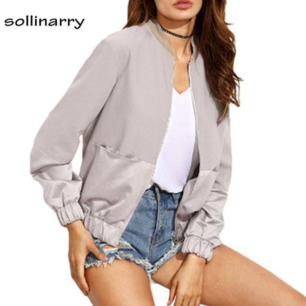 

sollinarry basic patchwork solid bomber jacket winter pockets casual coats and jackets women coats femenino, Black;brown