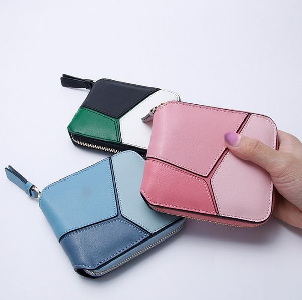 

2019. leather wallet. small. woman's wallet. mini. soft cowhide. short. credit card. wallets & holders. black. zero purse. splice color, Red;black