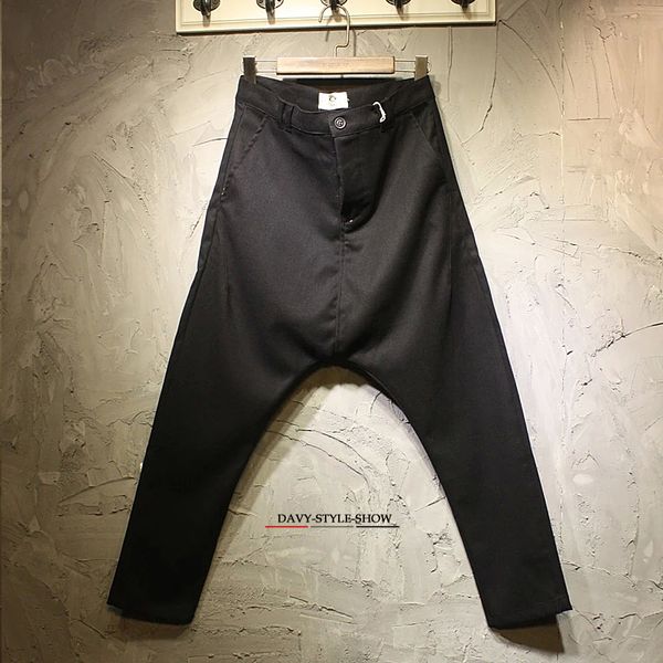 

27-44 big yards men's trousers 2018 male harem pants trousers loose large skateboard pants crotch fluid casual, Black