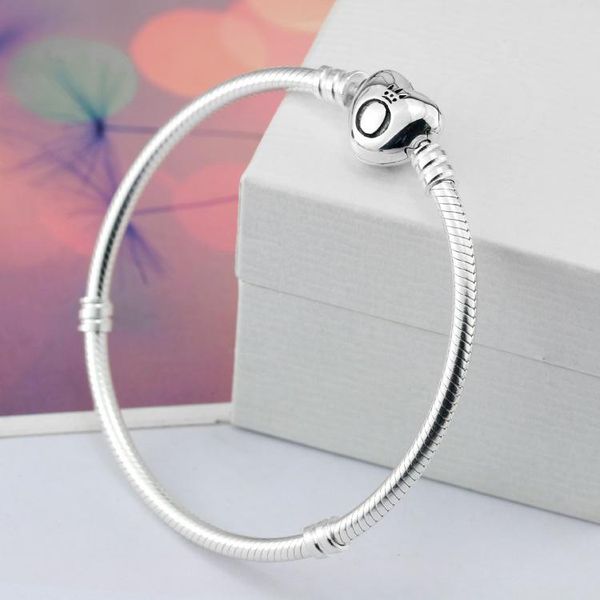 

2018 brand original 925 silver heart clasp beads 3mm snake chain bracelets fit european pandora heart charms bracelet diy fashion jewelry, Black
